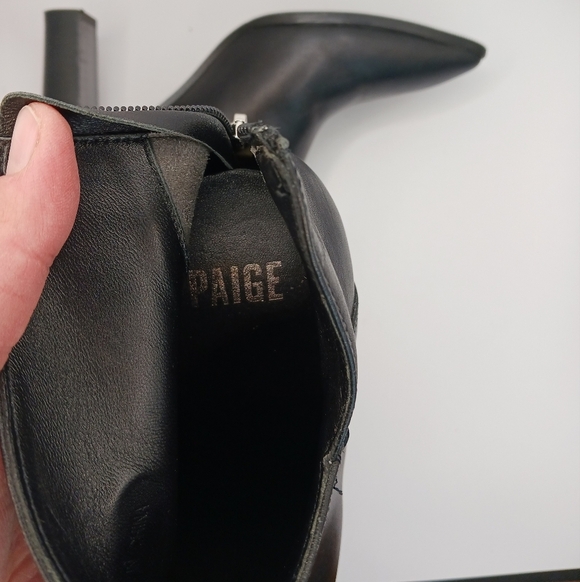 Paige Black Kenna Ankle Heel Booties Sz 7 Womens Leather Point Toe - Picture 11 of 12
